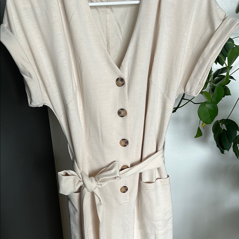 Cream Belted Jumpsuit
